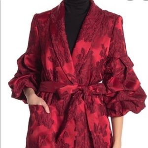 Floral Embroidered shawl collar jacket .